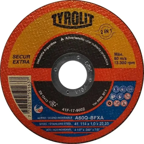 Disco de corte 4 1/2x1,0x7/8 Tyrolit